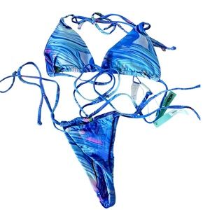 Blue marble bikini 3 piece set